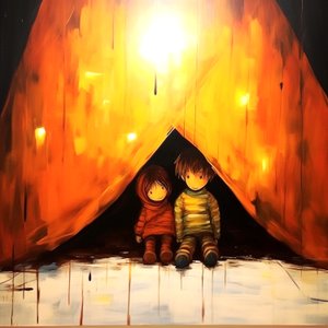 Tekening van twee onschuldige kinderen, surrealistische muurkunst | Canvasafdrukken