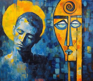 Moderne abstracte verdrietige gezicht schilderij, goedkope posterafdrukken online