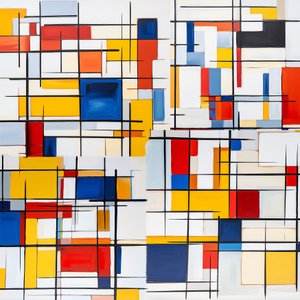 Compositie met rood, blauw en geel