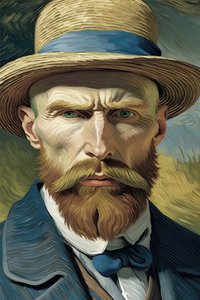 Retro vintage, portret van een man, van Gogh stijl