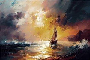 Zeilboot in een rode zonsondergang zeelandschap