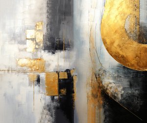 Zilver & gouden abstract intuïtieve kunst schilderij, vierkante fijne kunstafdrukken