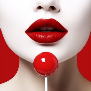 Vrouw geniet van een lolly, glanzend witte tanden door F. Abderrahim