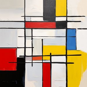 Abstract schilderij in de stijl van Piet Mondriaan door F. Abderrahim
