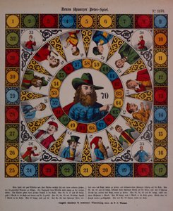 Spel van Schwarzer Peter, of Zwarte Peter, affiche gepubliceerd door Ackermann, Wissembourg door F. C. Wentzel