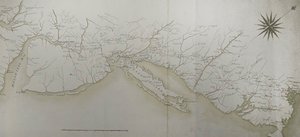 Algemene kaart van de kampen en marsen van het leger in Amerika op bevel van Rochambeau, detail van de rechterkant, uit 