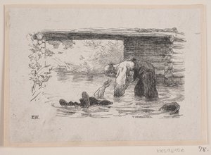 Illustratie voor "Kjærringen mod strømmen" door F. Hendriksen