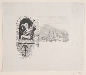 Vignet voor J. P. Jacobsens Gedicht, "De Page Hoog op de Toren Zat" door F. Hendriksen