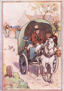 Terwijl ze wegliepen, rende zijn moeder het hek uit, illustratie uit David Copperfield, 1914 door F. M. B. Blaikie