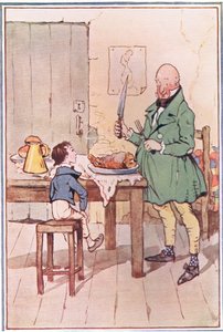 David dineerde met Mr. McCawber in de gevangenis, illustratie uit David Copperfield, 1914 door F. M. B. Blaikie