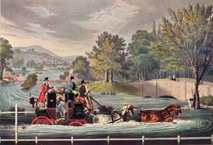 Postkoets in een overstroming, ca. 1827, 1904