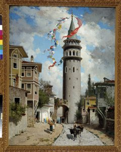 Uitzicht op de Galata-toren in Constantinopel