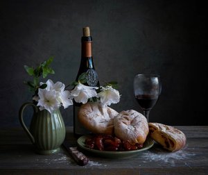 Rustieke wijn en brood