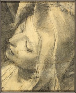 Hoofd van de Zwijmelende Maagd: Studie voor de Depositie (recot) Kolomvoet (verso) door Federico Barocci