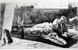 Kartuizer of Bij de Kartuizer van Pavia (ets) door Federico Faruffini