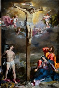 Kruisiging van Christus met Onze Lieve Vrouw, Sint Johannes de Evangelist en Sint Sebastiaan