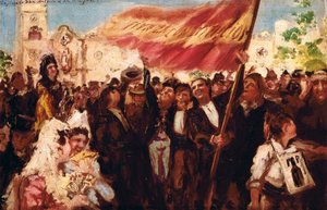Plaza San Antonio de Cadiz op de dag van de eed van de Grondwet van 1812 door Federico Godoy y Castro