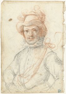 Portret van een krijgsman, met gepluimde hoed