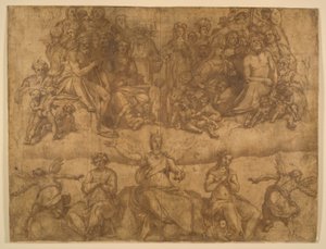Verloste Zielen en Allegorische Figuren, studie voor het Laatste Oordeel fresco in de koepel van de Duomo, Florence door Federico Zuccaro