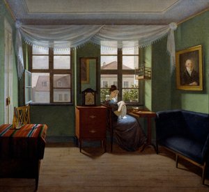 Naaien, schilderij door Fyodor Tolstoy (1783-1873)