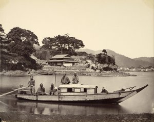 Japanse jonk in kanaal, Nagasaki