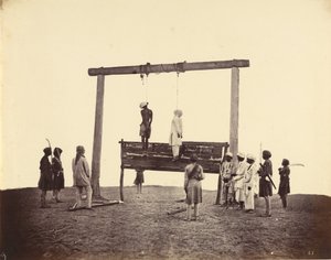 Twee Sepoys van de 31e Inheemse Infanterie, die werden opgehangen in Lucknow, 1857 door Felice Beato