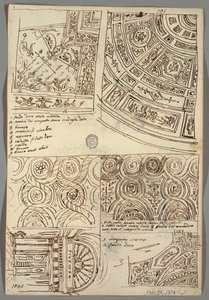 Decoratieve studies voor plafonds; Verso: Hoofd in profiel met antieke helm door Felice Giani