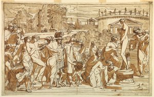 Tekening, Aanbidding van Venus in een klassiek landschap, ca. 1820 door Felice Giani