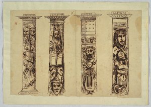 Vier kolommen voor Italiaanse renaissance schrijvers door Felice Giani