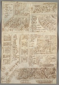 Vier Decoratieve Studies van Plafonds; Verso: Anatomische Studies door Felice Giani