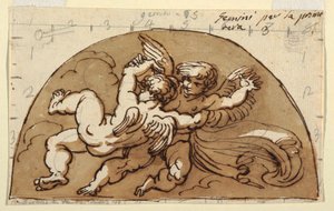 Tweelingen, Lunet voor Plafond, Sala Ottagonale, Palazzo Milzetti, Faenza door Felice Giani