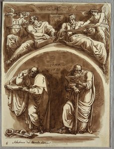 Lunet met Heiligen Petrus en Paulus, Mattheüs en de Profeet Jesaja, Studie naar Sebastiano del Piombo door Felice Giani