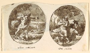 Man de Jager, Man de Herder, Ontwerp voor gewelfd plafond, Sala dei Legislatori, Palazzo Conti-Sinibaldi, Faenza door Felice Giani