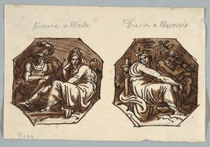 Mars en Juno; Mercurius en Diana in Diagonale Compositie door Felice Giani