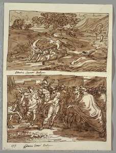 Romulus en Remus Gezoogd door de Wolf; Romulus Wijdt aan Jove Feretrius de Buit van de Overwonnen Koning Acronius, Twee Studies naar Carracci