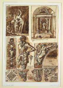 Bladen met Studies naar Bolognese Monumenten