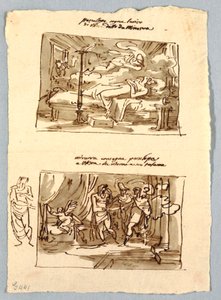 Schetsboekpagina met Klassieke Scènes door Felice Giani
