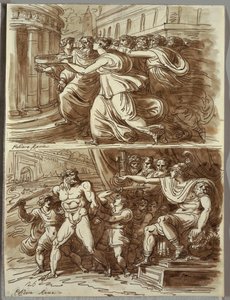 De Vestal Tuccia draagt water in een zeef; Twee studies naar Polidoro da Caravaggio