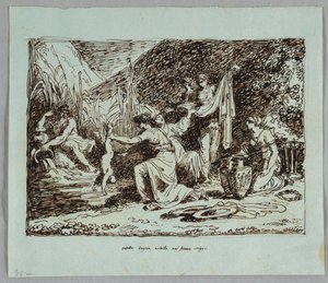 Thetis dompelt Achilles in de rivier Styx