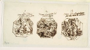 Drie Schetsen van Theseus Onderwerpen, voor de Sala di Teseo, Palazzo Gaddi, Forli door Felice Giani