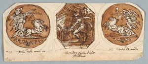 Twee Ronde en Achthoekige Schilderijen voor Plafond: Daden van Alexander de Grote door Felice Giani
