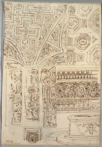Twee Decoratieve Studies van Plafonds; Verso: Studies van Hoofden door Felice Giani