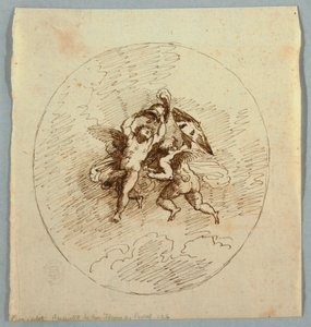 Twee Vliegende Putti met Wapens door Felice Giani