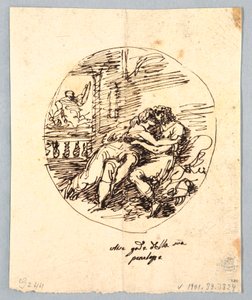 Odysseus en Penelope omhelzen elkaar