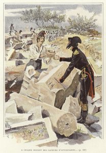 Een soldaat die een pot doorgeeft aan een andere soldaat tussen de ruïnes van Nicopolis door Felicien baron de Myrbach Rheinfeld
