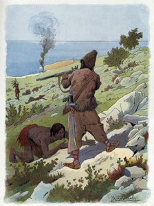 Robinson Crusoe doodt de wilden die Vrijdag achtervolgen door Felicien baron de Myrbach Rheinfeld