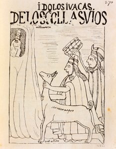 Inca offert lama aan afgoden (gravure)
