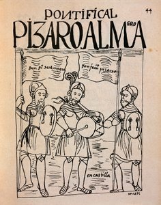 Portretten van Francisco Pizarro en luitenant Diego de Almagro voor de expeditie naar Peru (inkt tekening)