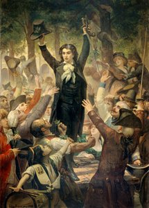 Camille Desmoulins (1760-1794) sprak de patriotten toe in de tuinen van het Palais Royal