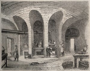 Parijs - Gevangenis de la petite Roquette (gevangenis voor vrouwen en tieners) - De Keukens - Gravure door na Felix Thorigny - in Le Monde Illustre van juli 1865 door Felix (after) Thorigny